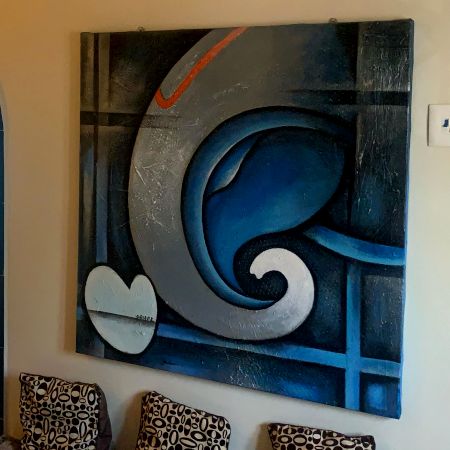 Lord Ganesha Acrylic Canvas Painting by Artist Ashok Jadav 48 x 48 Inch